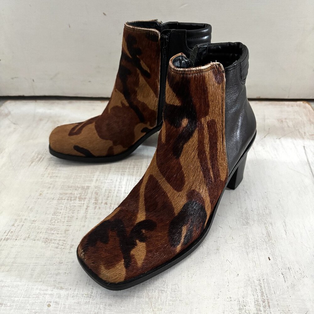 PAZZO Calais H Cow Hide Print Chunky Block Heeled Boot Size 8